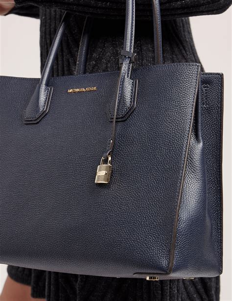 navy leather michael kors bag|Michael Kors blue tote bag.